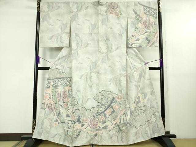 平和屋本店●極上　名門　藤娘きぬたや　本場大島紬　白大島　訪問着　絞り　7マルキ　几帳束ね熨斗　鳳凰花文　逸品　DZAB5428kh6