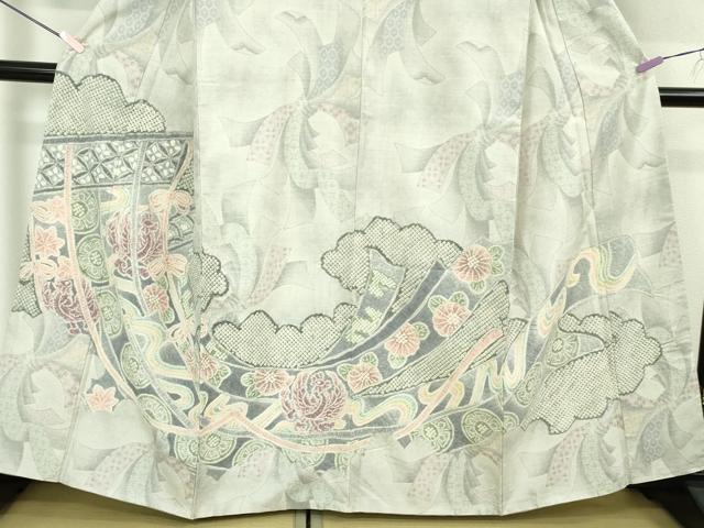 平和屋本店●極上　名門　藤娘きぬたや　本場大島紬　白大島　訪問着　絞り　7マルキ　几帳束ね熨斗　鳳凰花文　逸品　DZAB5428kh6