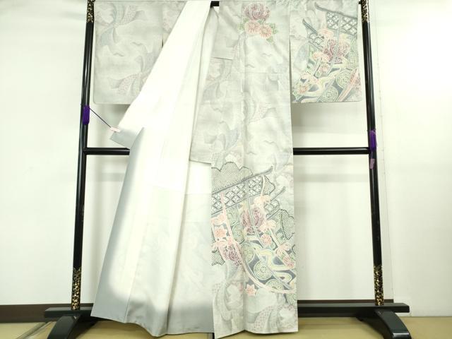 平和屋本店●極上　名門　藤娘きぬたや　本場大島紬　白大島　訪問着　絞り　7マルキ　几帳束ね熨斗　鳳凰花文　逸品　DZAB5428kh6