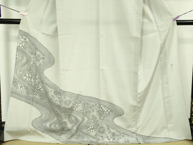 平和屋着物▽極上　本塩沢　やまだ織　訪問着　単衣　雪の中のきれ　藤倉守正　草花文　証紙付き　逸品　未使用　DZAB5435kh6