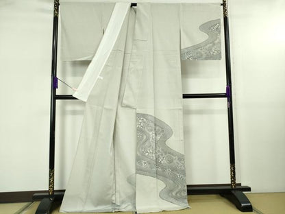 平和屋着物▽極上　本塩沢　やまだ織　訪問着　単衣　雪の中のきれ　藤倉守正　草花文　証紙付き　逸品　未使用　DZAB5435kh6