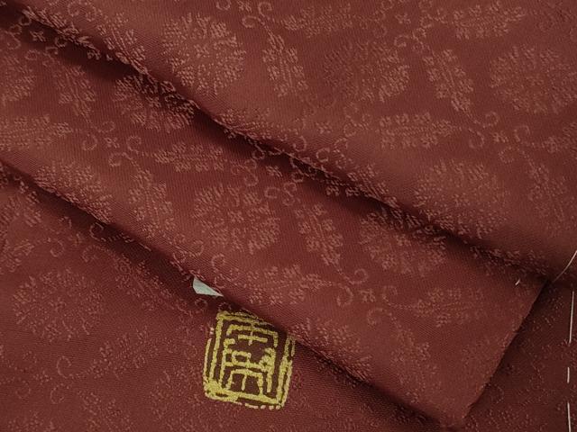平和屋着物●極上　京都・西陣　織元ブランド　泰流舎　お召　花菱地紋　色無地　葡萄茶色　逸品　未使用　DZAB5437kh6
