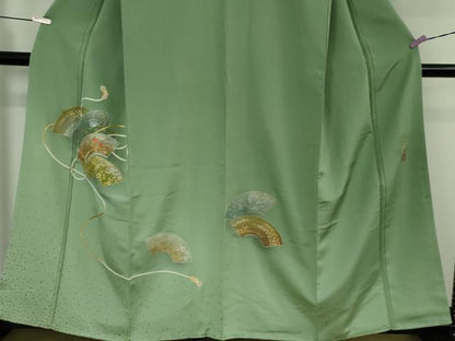 平和屋着物●極上　人間国宝　福田喜三郎　色留袖　刺繍　相良刺繍　結び紐　地紙花文　暈し染め　金糸　逸品　DZAB5446kh6