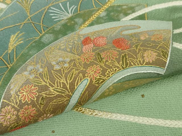 平和屋着物●極上　人間国宝　福田喜三郎　色留袖　刺繍　相良刺繍　結び紐　地紙花文　暈し染め　金糸　逸品　DZAB5446kh6