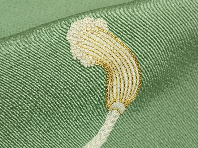 平和屋着物●極上　人間国宝　福田喜三郎　色留袖　刺繍　相良刺繍　結び紐　地紙花文　暈し染め　金糸　逸品　DZAB5446kh6