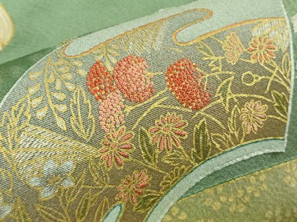 平和屋着物●極上　人間国宝　福田喜三郎　色留袖　刺繍　相良刺繍　結び紐　地紙花文　暈し染め　金糸　逸品　DZAB5446kh6