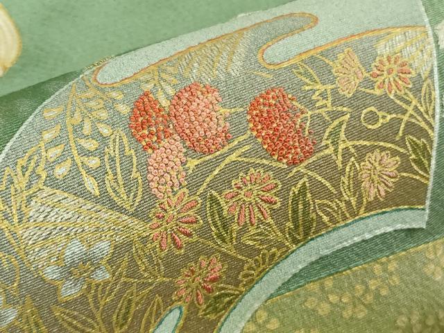 平和屋着物●極上　人間国宝　福田喜三郎　色留袖　刺繍　相良刺繍　結び紐　地紙花文　暈し染め　金糸　逸品　DZAB5446kh6