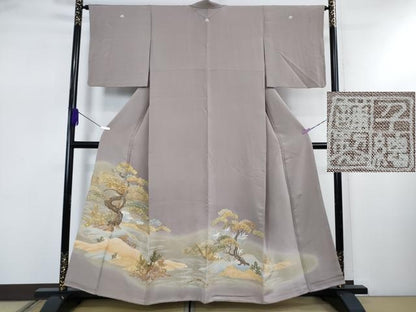 平和屋本店●極上　創業460年・千總　色留袖　駒刺繍　老松　鳩羽鼠色地　暈し染め　金彩　三越扱い　逸品　DZAB5447kh6