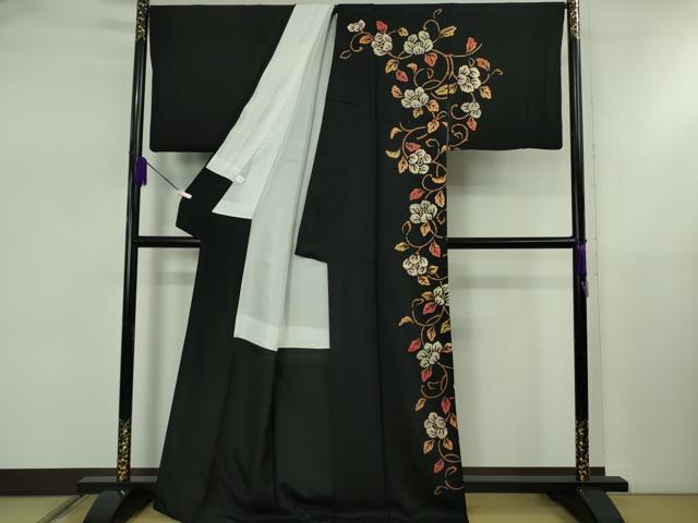 平和屋着物●極上　訪問着　花唐草文　黒地　金彩　逸品　DZAB5448kh6