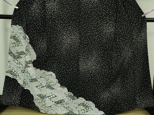 平和屋着物●極上　洗える最高級着物　＜英＞はなぶさ謹製　訪問着　雲取り草花文　黒地　逸品　DZAB5449kh6