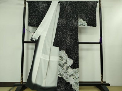 平和屋着物●極上　洗える最高級着物　＜英＞はなぶさ謹製　訪問着　雲取り草花文　黒地　逸品　DZAB5449kh6