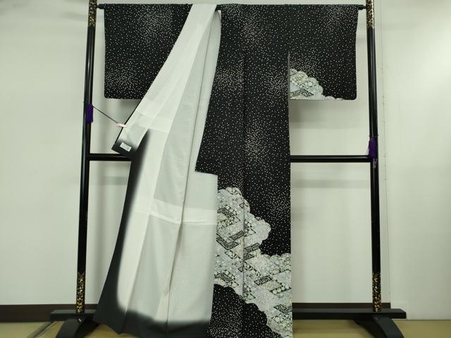 平和屋着物●極上　洗える最高級着物　＜英＞はなぶさ謹製　訪問着　雲取り草花文　黒地　逸品　DZAB5449kh6