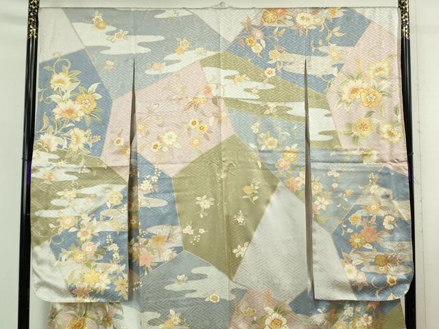 平和屋本店●極上　振袖・長襦袢(無双仕立て)セット　駒刺繍　更紗花文　金彩　逸品　DZAB5451kh6