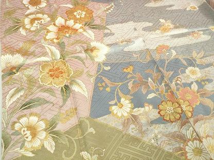 平和屋本店●極上　振袖・長襦袢(無双仕立て)セット　駒刺繍　更紗花文　金彩　逸品　DZAB5451kh6