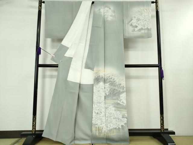 平和屋着物●極上　訪問着　作家物　白山丈山　手描き　笹竹　竹林　暈し染め　金彩　逸品　未使用　DZAB5452kh6