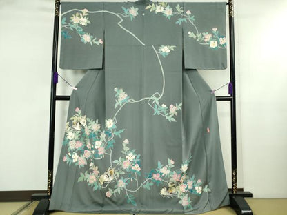 平和屋本店●極上　本加賀友禅作家　池田裕　訪問着　鴨　枝花文　薄い褐色地　逸品　DZAB5453kh6