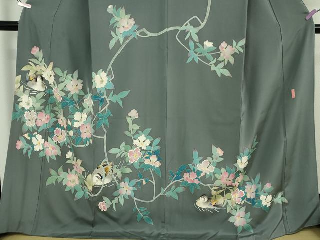 平和屋本店●極上　本加賀友禅作家　池田裕　訪問着　鴨　枝花文　薄い褐色地　逸品　DZAB5453kh6