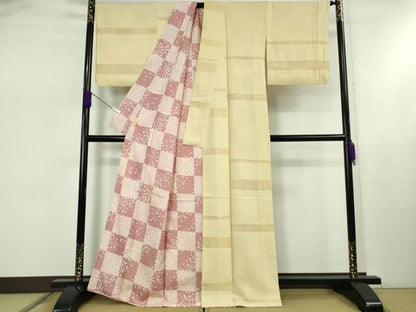 平和屋着物●極上　小紋　舞桜　横段紋紗　砥粉色地　逸品　DZAB5455kh6