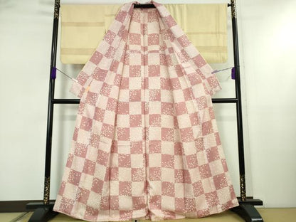 平和屋着物●極上　小紋　舞桜　横段紋紗　砥粉色地　逸品　DZAB5455kh6