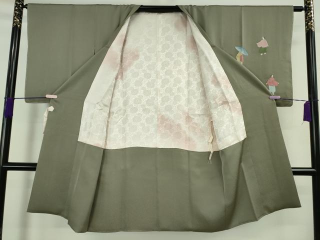 平和屋着物∞極上　中国三大刺繍 相良刺繍　道行コート　ロング丈　人物風景　行列　青白橡色地　たとう紙付き　逸品　未使用　DZAB5456kh6
