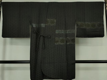 平和屋着物∞極上　道中着　袷　ロング丈　紋紗　双獣丸文　黒地　逸品　未使用　DZAB5459kh6