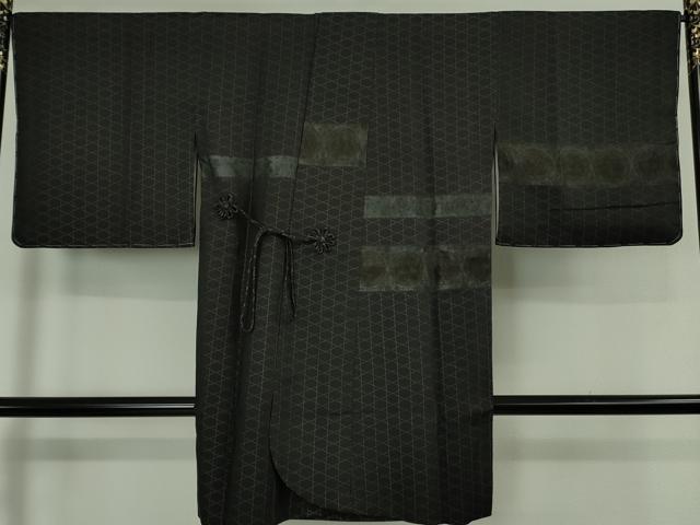 平和屋着物∞極上　道中着　袷　ロング丈　紋紗　双獣丸文　黒地　逸品　未使用　DZAB5459kh6