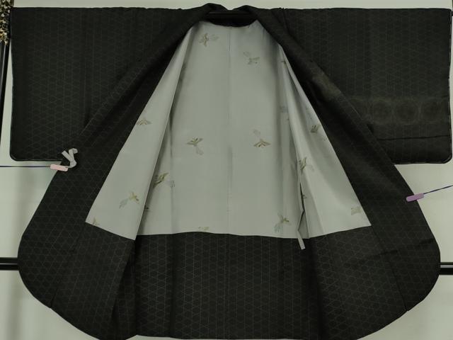 平和屋着物∞極上　道中着　袷　ロング丈　紋紗　双獣丸文　黒地　逸品　未使用　DZAB5459kh6