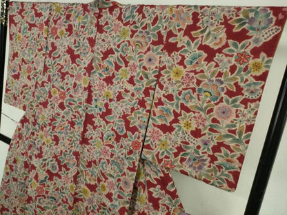 平和屋本店●極上　岡重謹製　OKAJIMA　小紋　紬地　更紗花文　反端付き　逸品　未使用　DZAB5462kh6