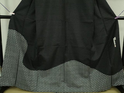 平和屋本店●極上　二代目 川村久太郎　石川県指定無形文化財　牛首紬　白山工房　手織り　麻の葉　黒地　逸品　未使用　DZAB5463kh6