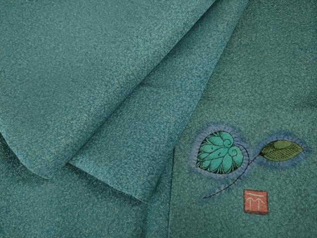 平和屋着物●極上　久保田一竹　幻の辻が花　色無地　草花地紋　浅葱色　金通し地　逸品　DZAB5467kh6