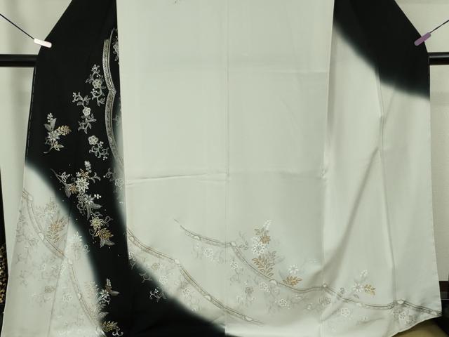 平和屋本店●極上　訪問着　ラインストーン　草花文　暈し染め　白花色地　金銀彩　逸品　未使用　DZAB5468kh6