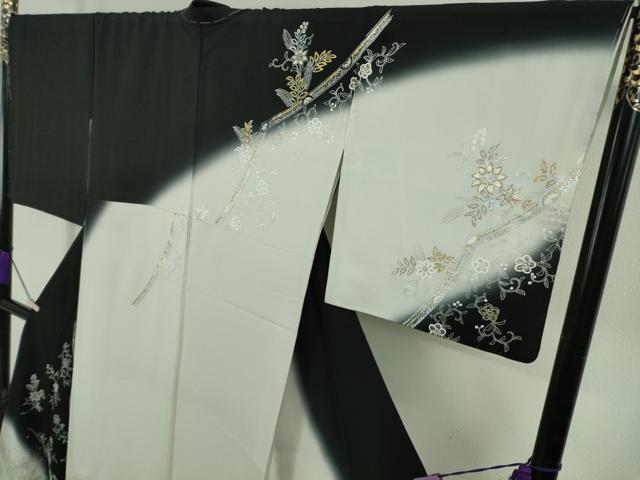 平和屋本店●極上　訪問着　ラインストーン　草花文　暈し染め　白花色地　金銀彩　逸品　未使用　DZAB5468kh6