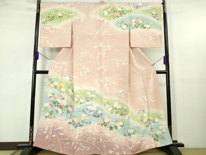 平和屋着物●極上　訪問着　友禅　作家物　四季花文　薄い虹色地　暈し染め　逸品　DZAB5472kh6