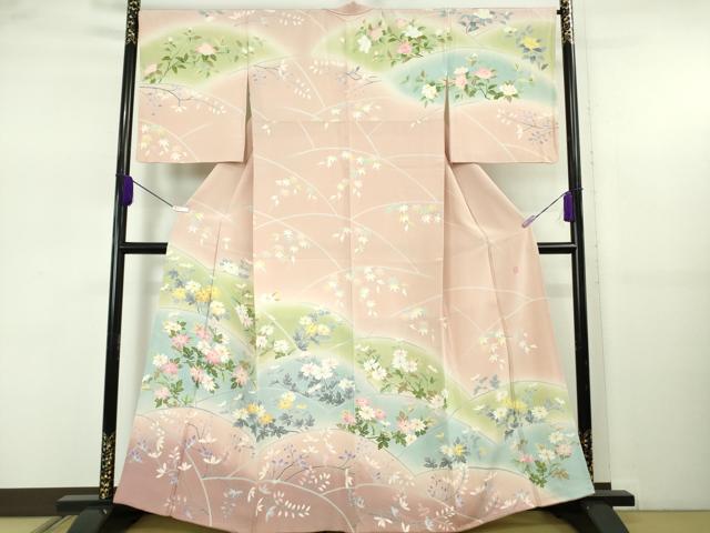 平和屋着物●極上　訪問着　友禅　作家物　四季花文　薄い虹色地　暈し染め　逸品　DZAB5472kh6