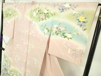 平和屋着物●極上　訪問着　友禅　作家物　四季花文　薄い虹色地　暈し染め　逸品　DZAB5472kh6