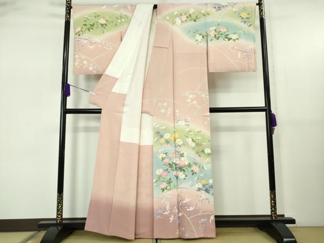 平和屋着物●極上　訪問着　友禅　作家物　四季花文　薄い虹色地　暈し染め　逸品　DZAB5472kh6
