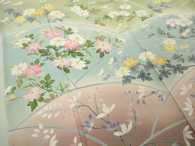 平和屋着物●極上　訪問着　友禅　作家物　四季花文　薄い虹色地　暈し染め　逸品　DZAB5472kh6