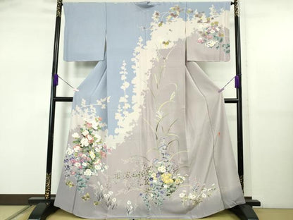 平和屋本店●極上　訪問着　友禅　作家物　草花文　逸品　未使用　DZAB5473kh6