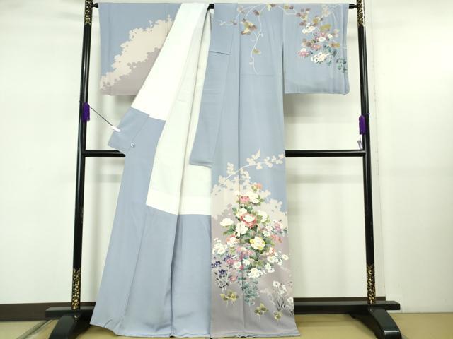 平和屋本店●極上　訪問着　友禅　作家物　草花文　逸品　未使用　DZAB5473kh6