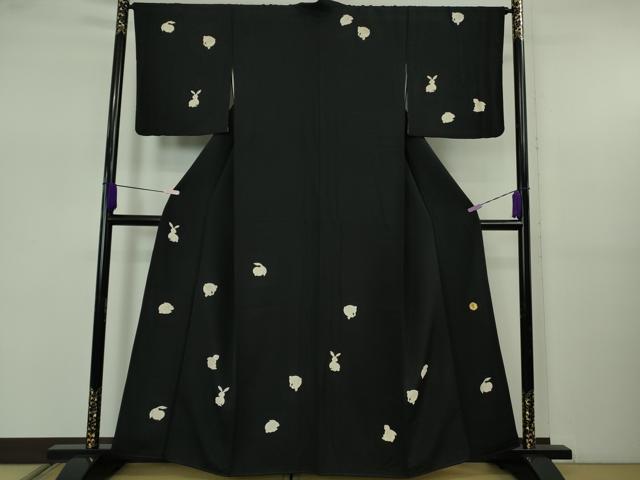 平和屋本店●極上　ジャパンオートクチュール　渡辺雪三郎　訪問着　兎　うさぎ　黒地　金彩　逸品　DZAB5478kh6