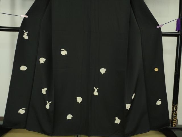 平和屋本店●極上　ジャパンオートクチュール　渡辺雪三郎　訪問着　兎　うさぎ　黒地　金彩　逸品　DZAB5478kh6