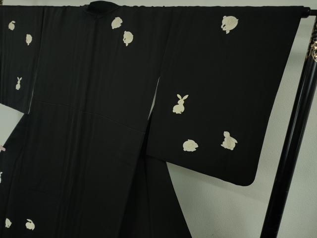 平和屋本店●極上　ジャパンオートクチュール　渡辺雪三郎　訪問着　兎　うさぎ　黒地　金彩　逸品　DZAB5478kh6