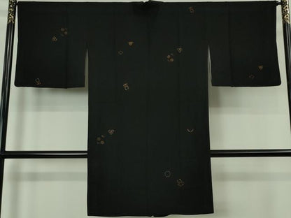 平和屋着物∞極上　道中着　ロング丈　舞花文　黒地　逸品　DZAB5480kh6