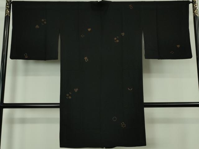 平和屋着物∞極上　道中着　ロング丈　舞花文　黒地　逸品　DZAB5480kh6