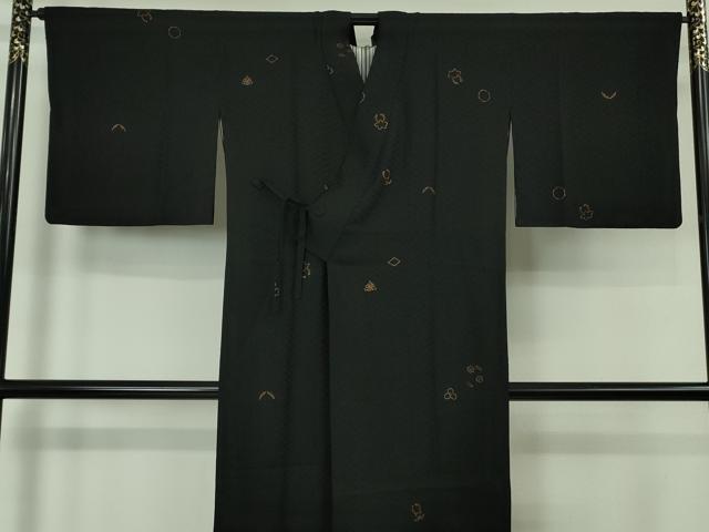 平和屋着物∞極上　道中着　ロング丈　舞花文　黒地　逸品　DZAB5480kh6