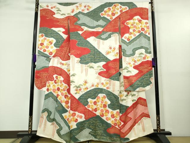 平和屋本店●極上　十日町 名門青柳謹製　振袖　駒刺繍　吉祥花文　金彩　逸品　DZAB5487kh6