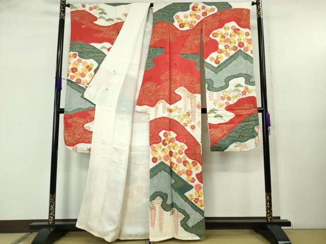 平和屋本店●極上　十日町 名門青柳謹製　振袖　駒刺繍　吉祥花文　金彩　逸品　DZAB5487kh6