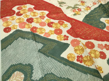 平和屋本店●極上　十日町 名門青柳謹製　振袖　駒刺繍　吉祥花文　金彩　逸品　DZAB5487kh6