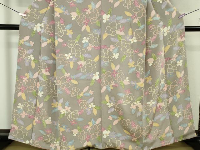 平和屋着物●極上　京の名門　友禅　染の北川　小紋　草花文　源氏鼠色地　金彩　鬼しぼ縮緬　反端付き　逸品　DZAB5488kh6