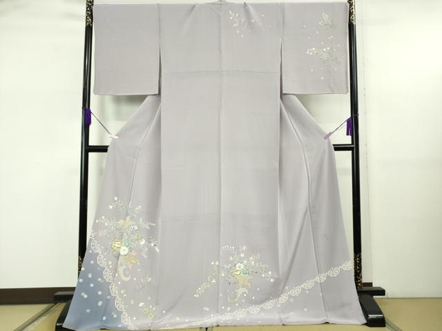平和屋本店●極上　本加賀友禅作家　奥原一就　訪問着　草花文　半色地　ロング丈　逸品　DZAB5490kh6